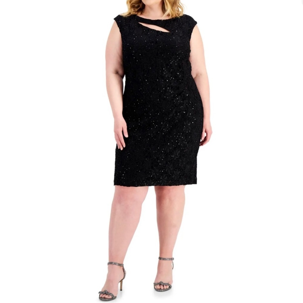 Women’s Formal Dress Plus Size 24W CONNECTED APPAREL  Black Sequins Cocktail NWT